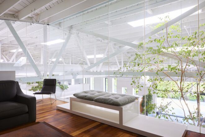 Second floor looking across the openness of the building