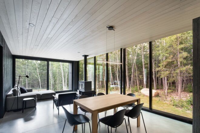 Interior of a room with forest outside