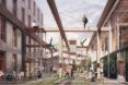 Columns and beams being constructed