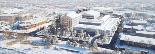 Exterior aerial view of the architecture