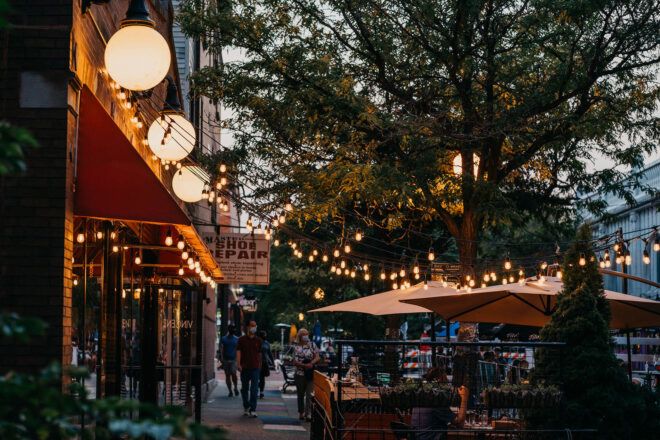 A vibrant city street.