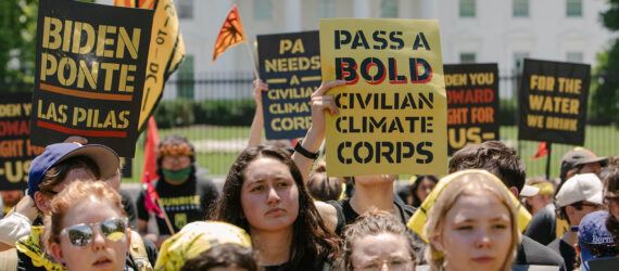Climate protestors outside the White House.
