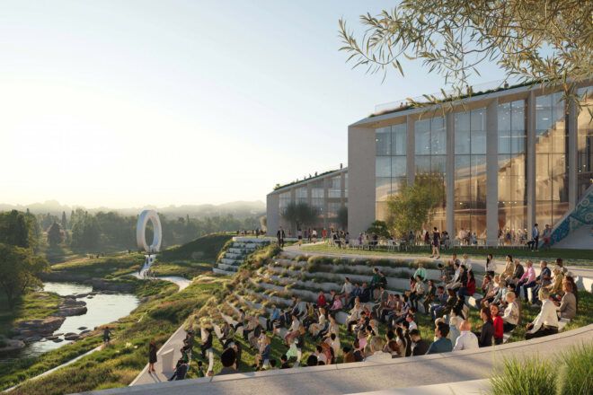 A hillside outdoor amphitheater area.