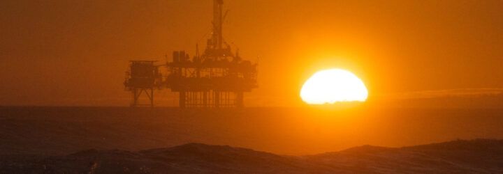An oil rig on the Huntington Beach coast.