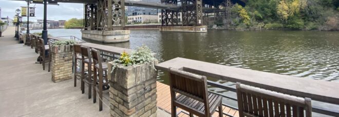 A stream with chairs lined up against the edge for viewers to sit and watch the stream