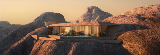 A hotel built into the side of a mountain.
