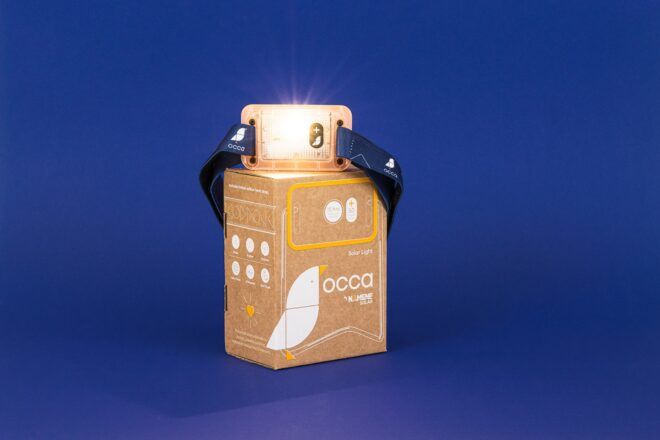 Lamp displayed on top of packaging box
