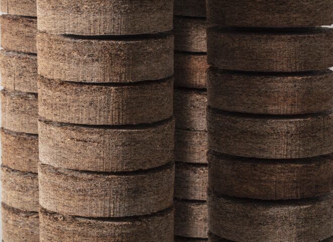 Cork-like material stacked on top of each other