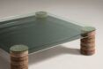 Glass table with legs made out of plant-based materials