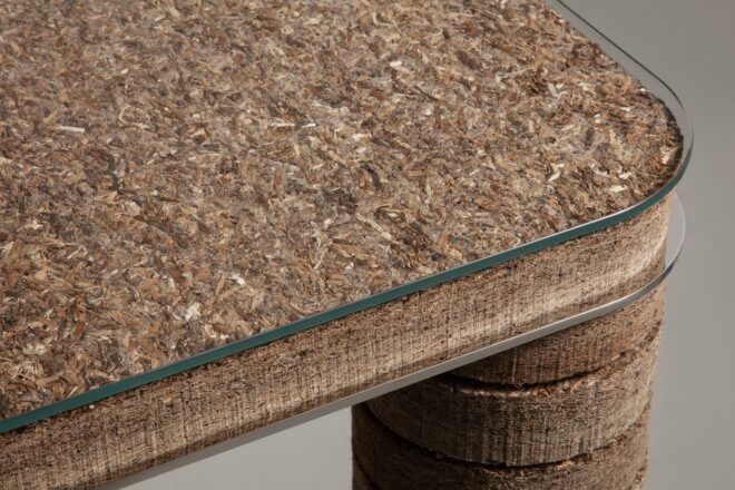 Close up of table made of plant-based material
