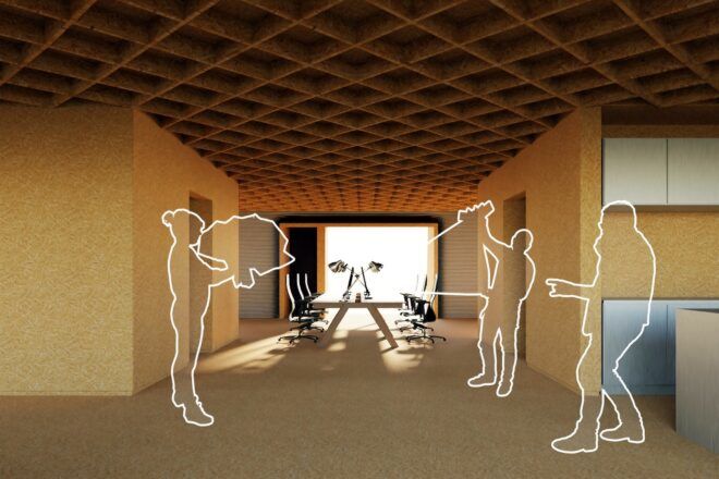 Interior design with patterned ceiling