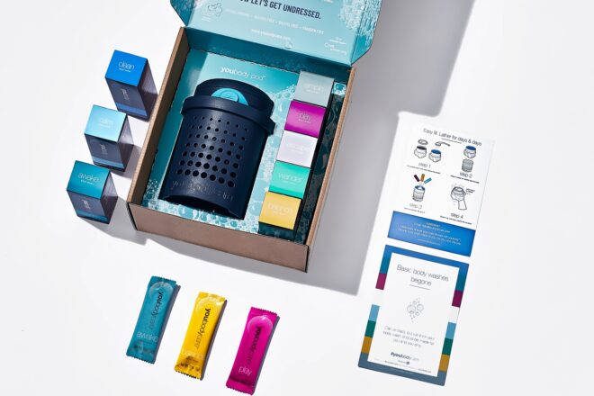 A box filled with the products displayed against a white background