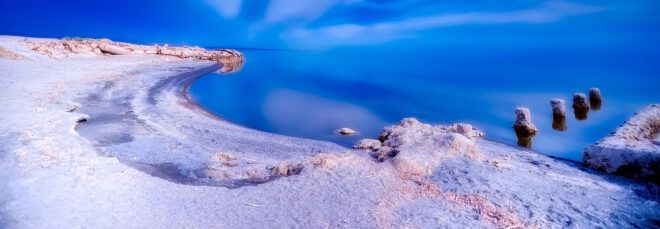 The Salton Sea, partially dried up due to drought.