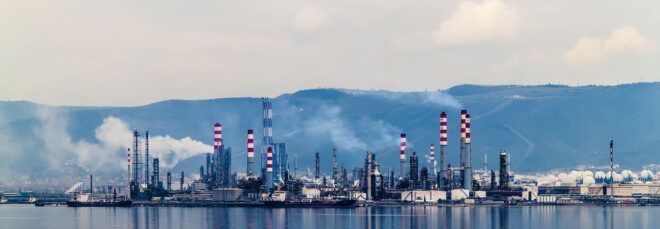 An oil company on a shore.