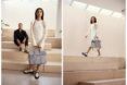 (Left to right) Model posing standing with bag, model walking with bag on a stage