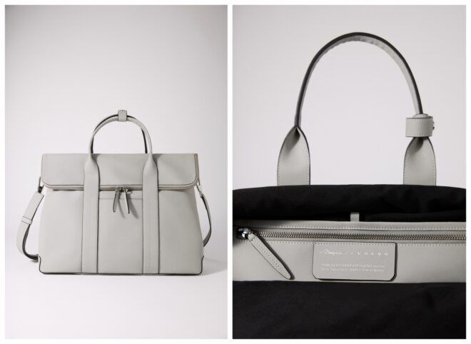 (Left to right) Front of bag, inside lining of bag
