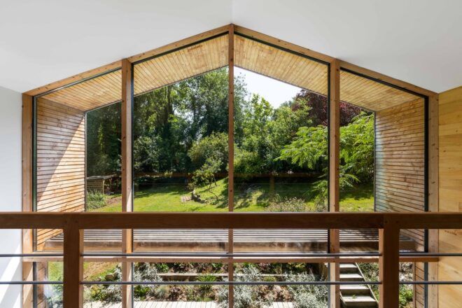 Second floor view into the forest outside