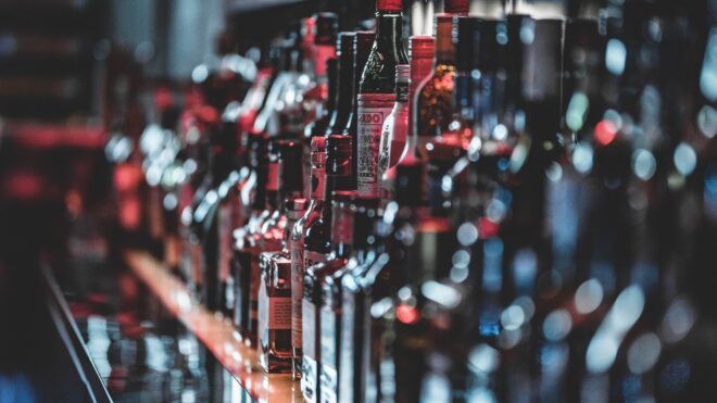 Bottles of alcohol on a shelf