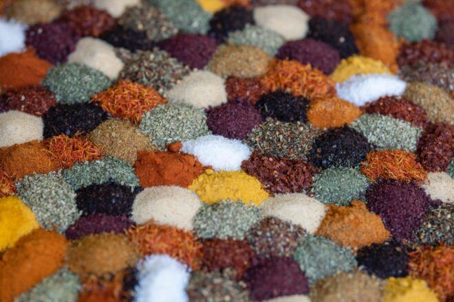 Colorful piles of spices.