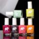 Several nail polishes stacked together.
