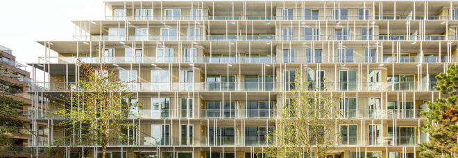 A tiered, ship-like high-rise building.