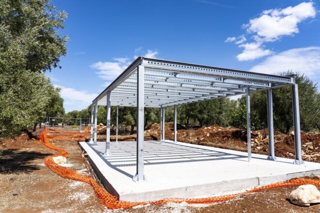 A structure of the building built of metal beams