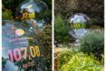 Left to right: A close up of kilograms of CO2, a close up of another bubble in a garden