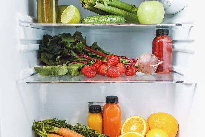 A fridge full of fruits and vegetables