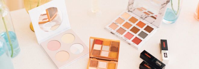 A spread of makeup products.