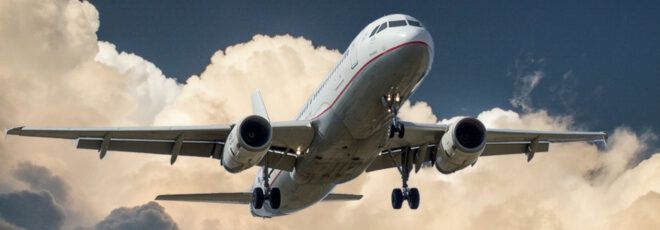 An airplane in the sky.