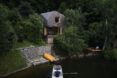 A home by a lake.