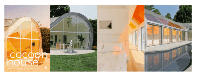 A rounded house with the words Cocoon House for the book cover