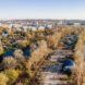 An aerial view of a city.