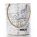 A beverage bucket that has a rope-like handle and printed map pattern
