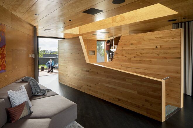 A wooden piece of indoor skating park