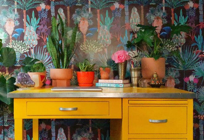 A colorful desk area.