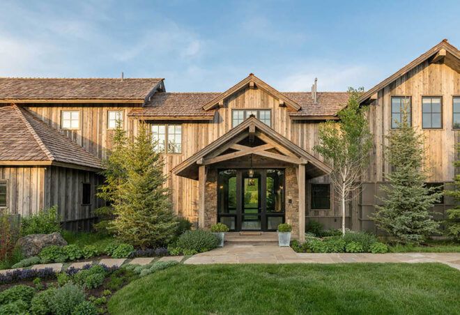 The exterior of a wood cabin.