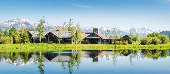 A cabin on a lake.