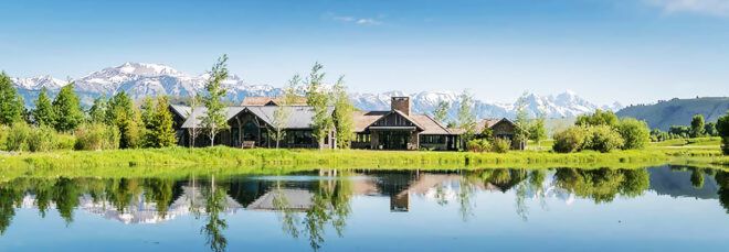 A cabin on a lake.