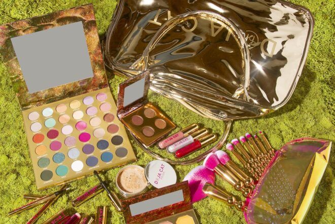 A spread of makeup products.