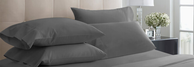 Dark gray bedding.