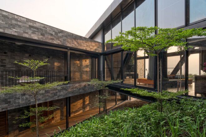 The outside of the structure has greenery