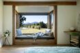A window seat in a bedroom.