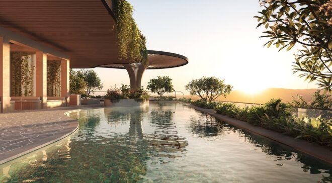 A rooftop pool