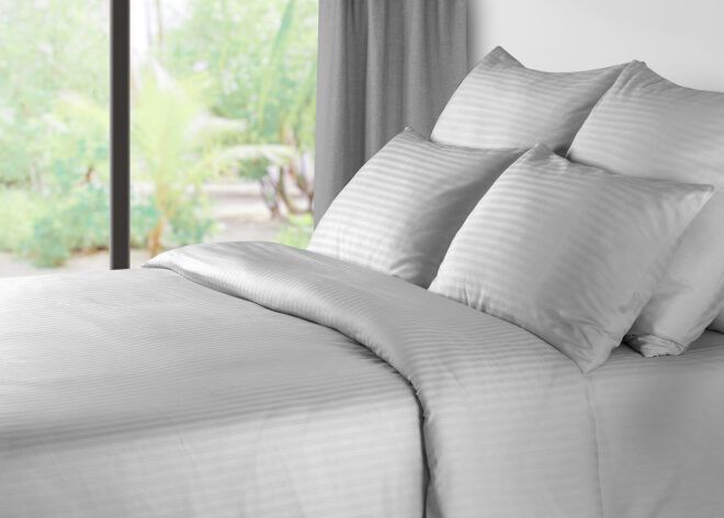 Light gray bedding.