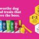 A line of dog toys and treat bags with the words 
