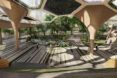 A shady, green courtyard area.