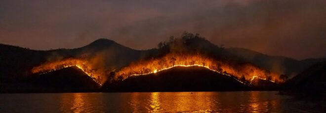 A fire on a hill.