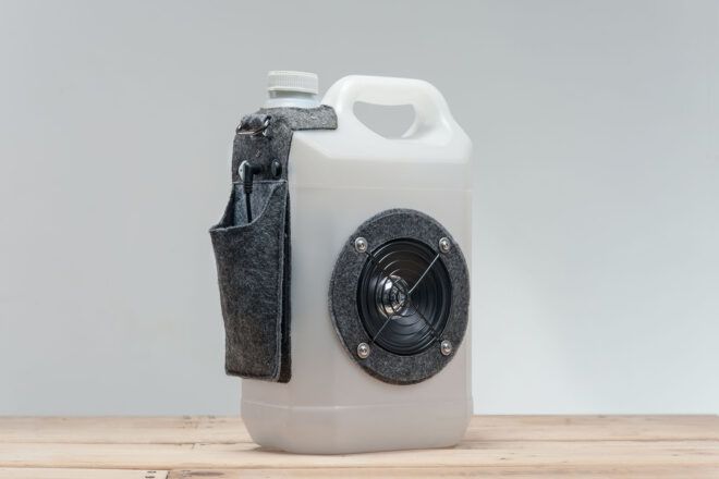 A plastic jug turned into a speaker.