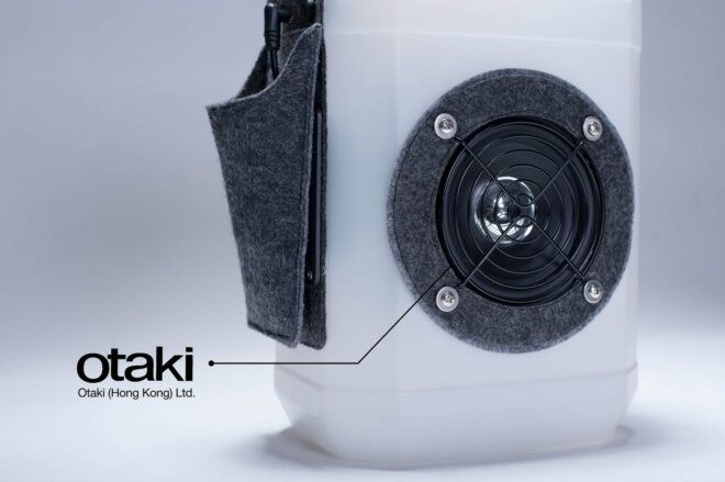 A close-up of the BoomBottle speaker.